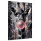 Giraffe in Schwarz-Weiß mit rosa Kaugummiblase Wandbild