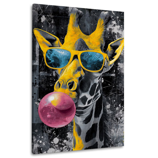 Giraffe mit Brille und Kaugummi im Graffiti Stil Wandbild