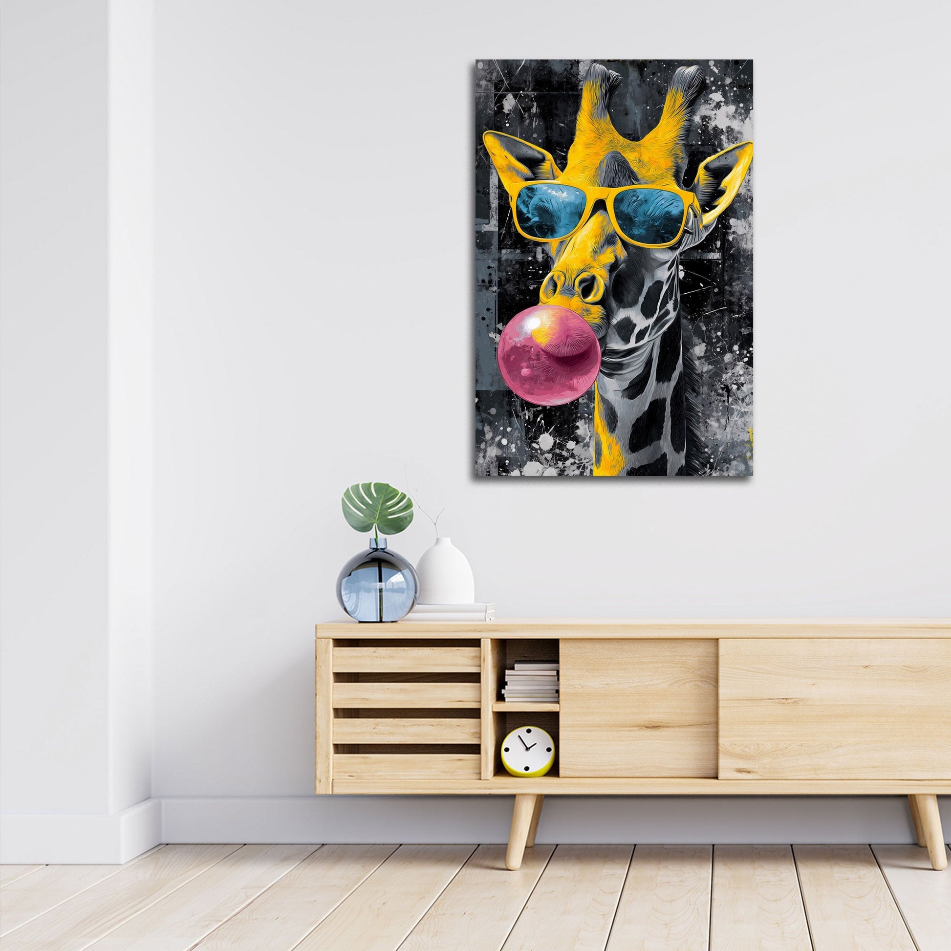 Giraffe mit Brille und Kaugummi im Graffiti Stil Wandbild