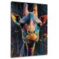 Bunte Giraffe mit Farbspritzern auf dunklem Grund als Wandbild
