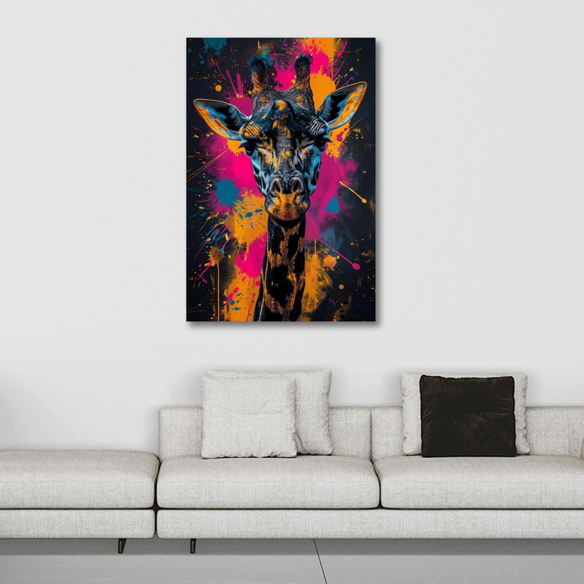 Giraffenportrait Neon Splash Wandbild Detailansicht