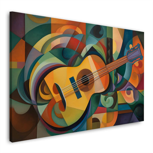 Gitarre im kubistischen Stil mit Orangetönen Wandbild