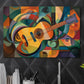 Gitarre im kubistischen Stil mit Orangetönen Wandbild