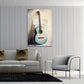 Gitarre in Blau mit Blumen und Noten Wandbild