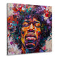 Farbenfrohes Hendrix Porträt in Spachteltechnik als Wandbild