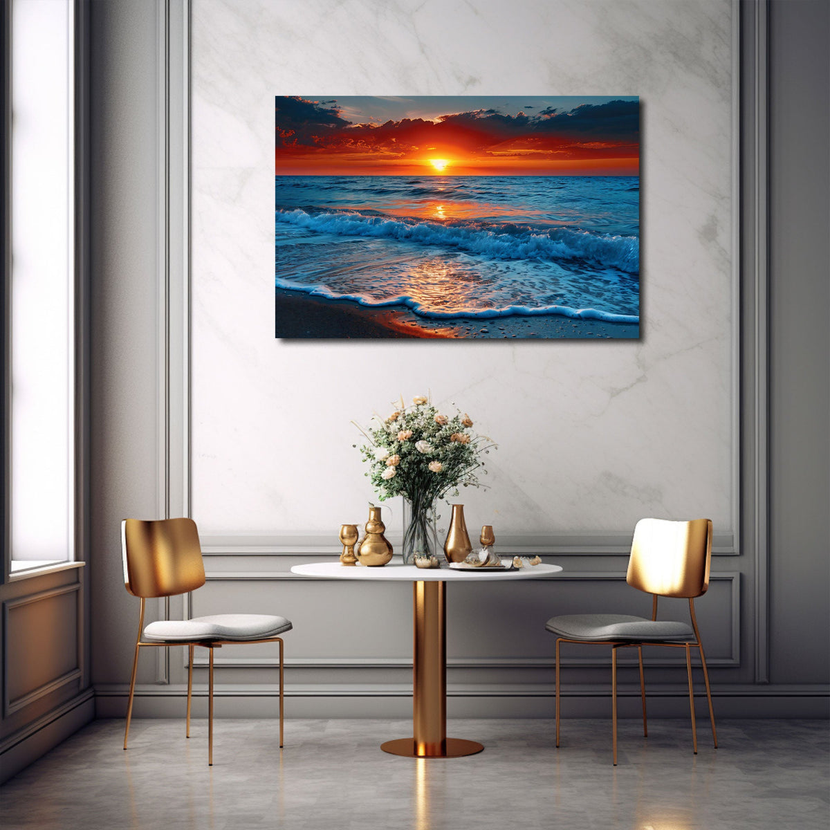 Maritimes Wandbild mit Wellen im Schlafzimmer