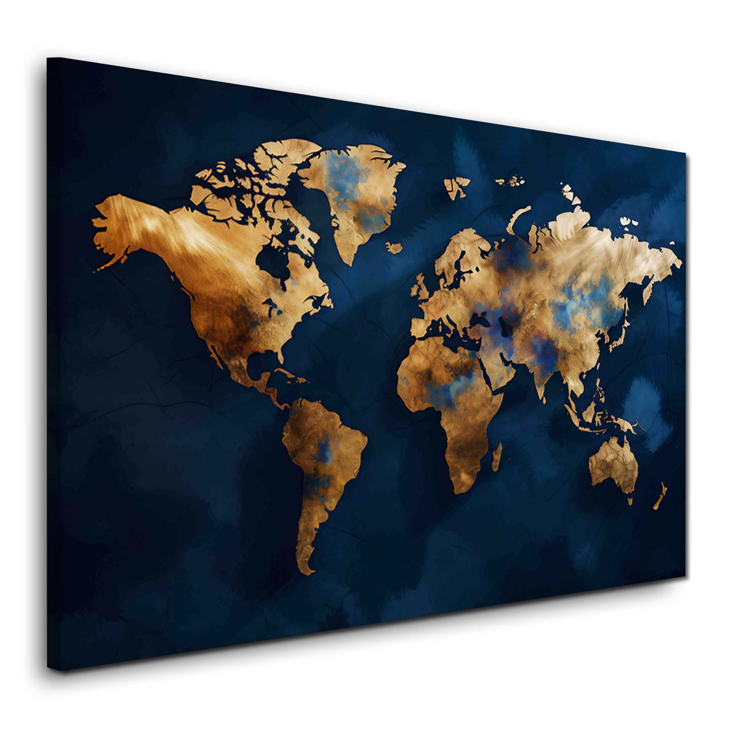 Goldene Kontinente auf blauer Weltkarte modernes Wandbild