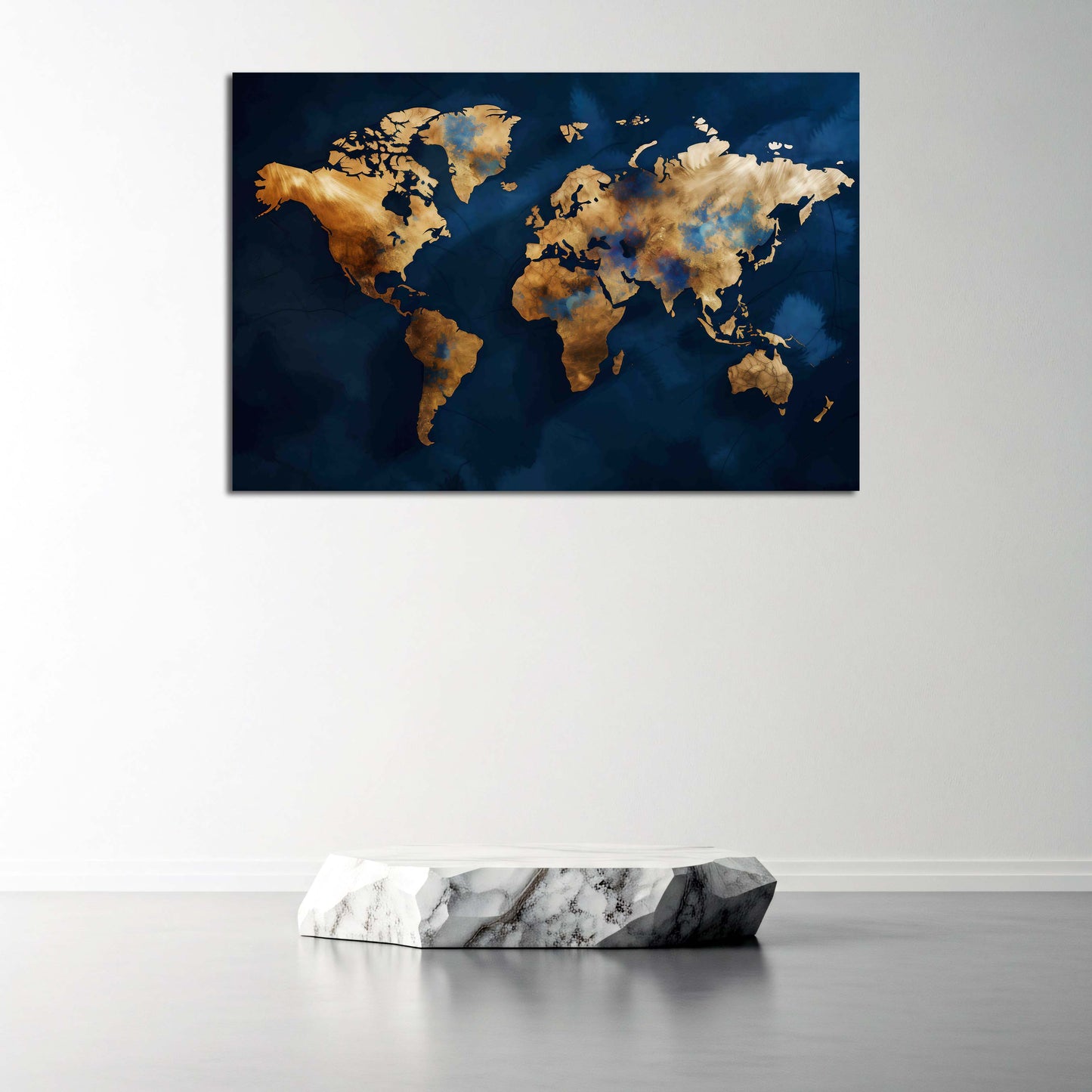 Goldene Kontinente auf blauer Weltkarte modernes Wandbild