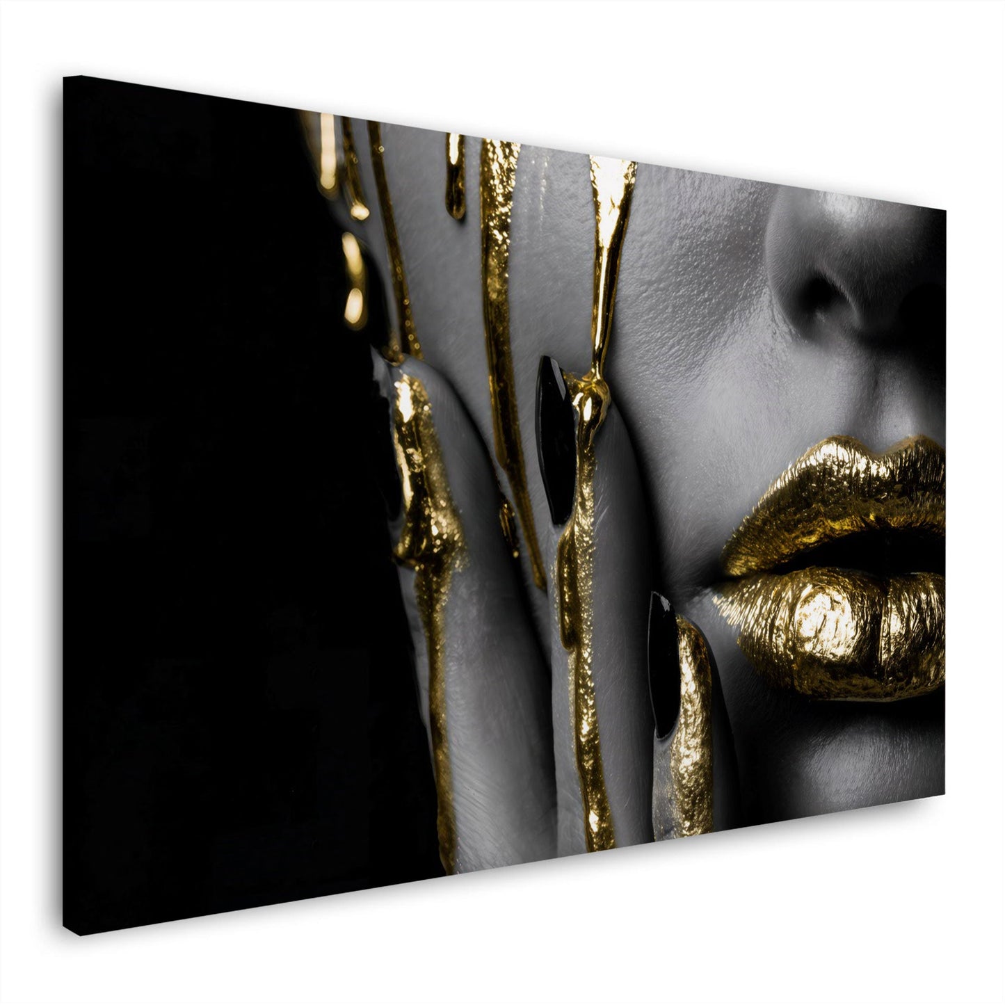 Goldene Lippen einer Frau mit fließender Farbe Wandbild