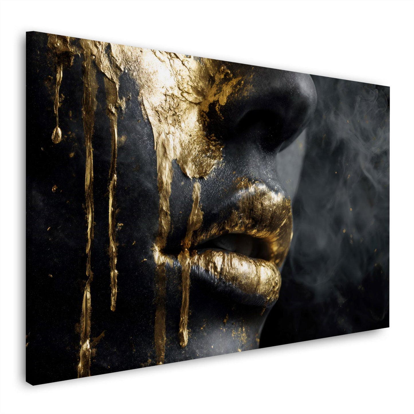 Goldene Lippen mit Rauch und fließender Farbe Wandbild