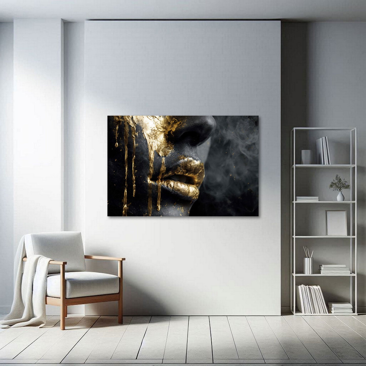 Goldene Lippen mit Rauch und fließender Farbe Wandbild