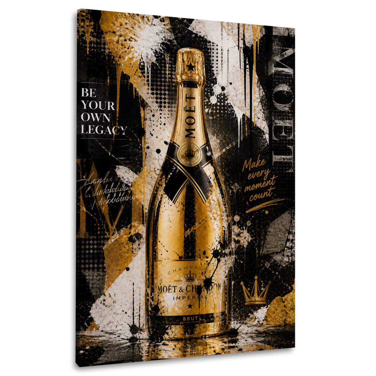 Wandbild goldene Luxus Champagnerflasche in Schwarz und Gold