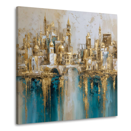 Goldene Stadt Architektur abstraktes und elegantes Wandbild