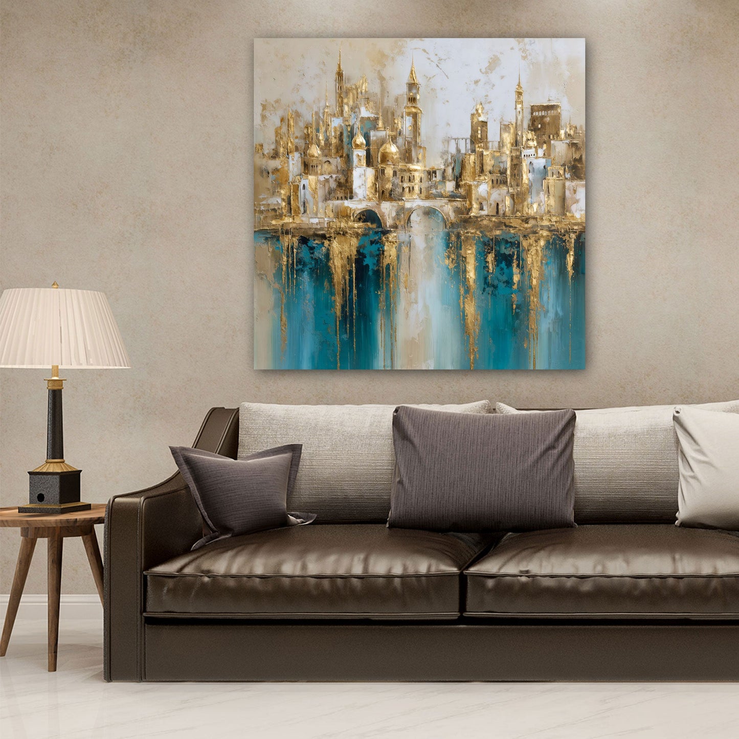 Goldene Stadt Architektur abstraktes und elegantes Wandbild