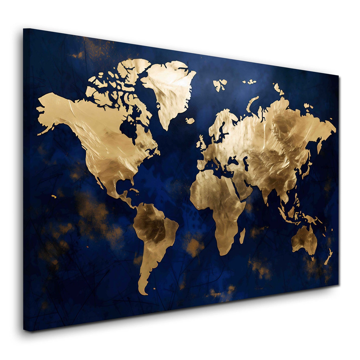 Goldene Weltkarte auf blauem Hintergrund Wandbild