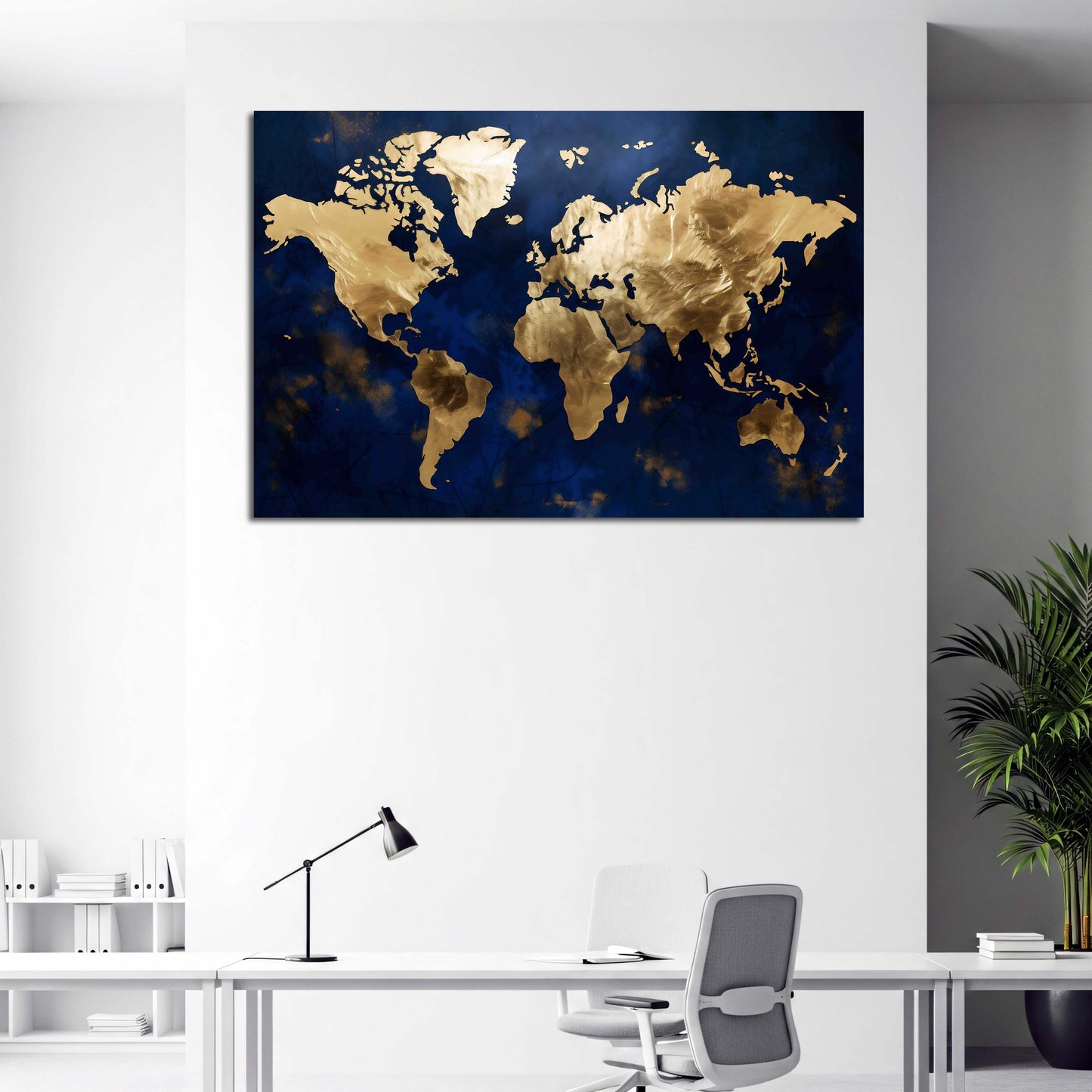 Goldene Weltkarte auf blauem Hintergrund Wandbild