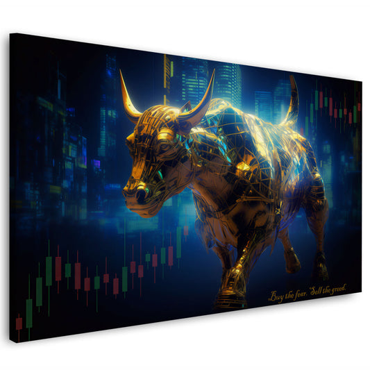 Goldener Stier mit Kerzencharts Skyline Trading Wandbild