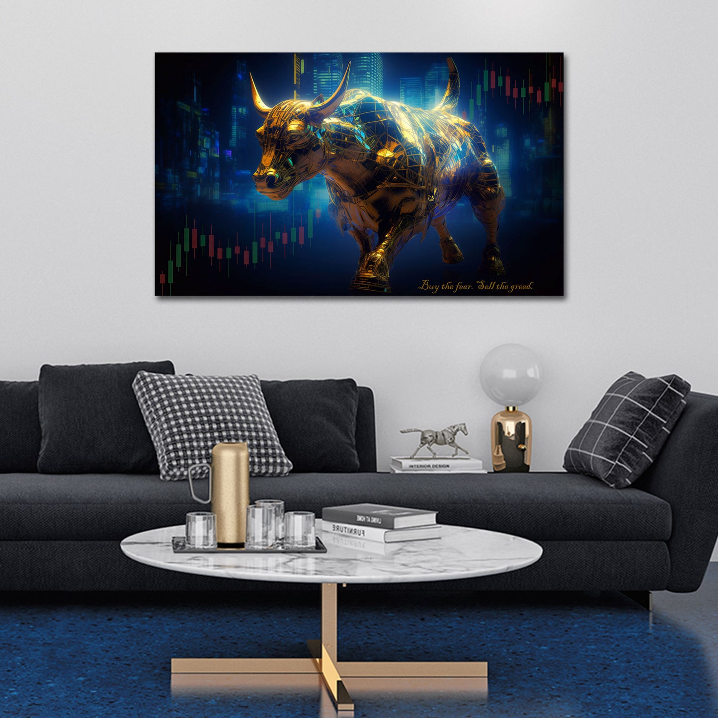 Goldener Stier mit Kerzencharts Skyline Trading Wandbild