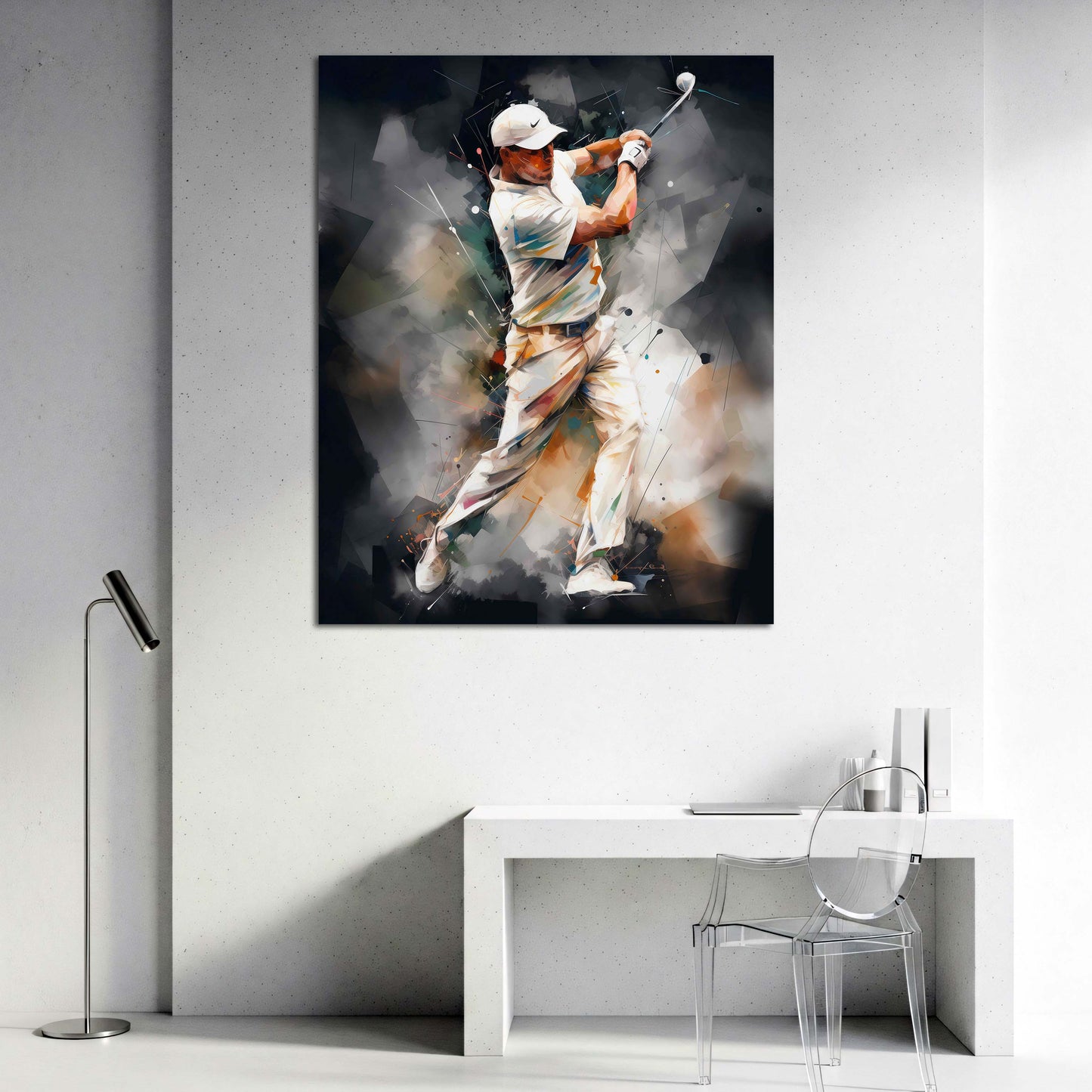 Golfer mit Driver kraftvoller Abschlag Action Stil Wandbild