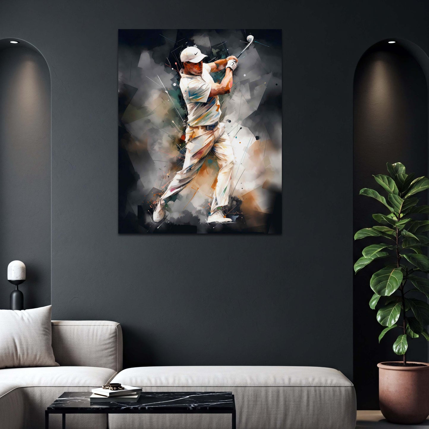 Golfer mit Driver kraftvoller Abschlag Action Stil Wandbild