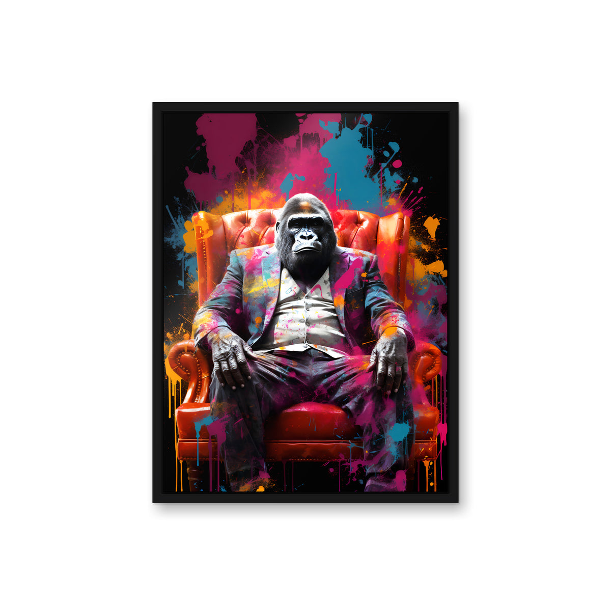 Gorilla im Anzug – Acrylglas im Schattenfugenrahmen Schwarz