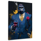 Gorilla im blauen Anzug mit Rotwein und Zigarre Wandbild