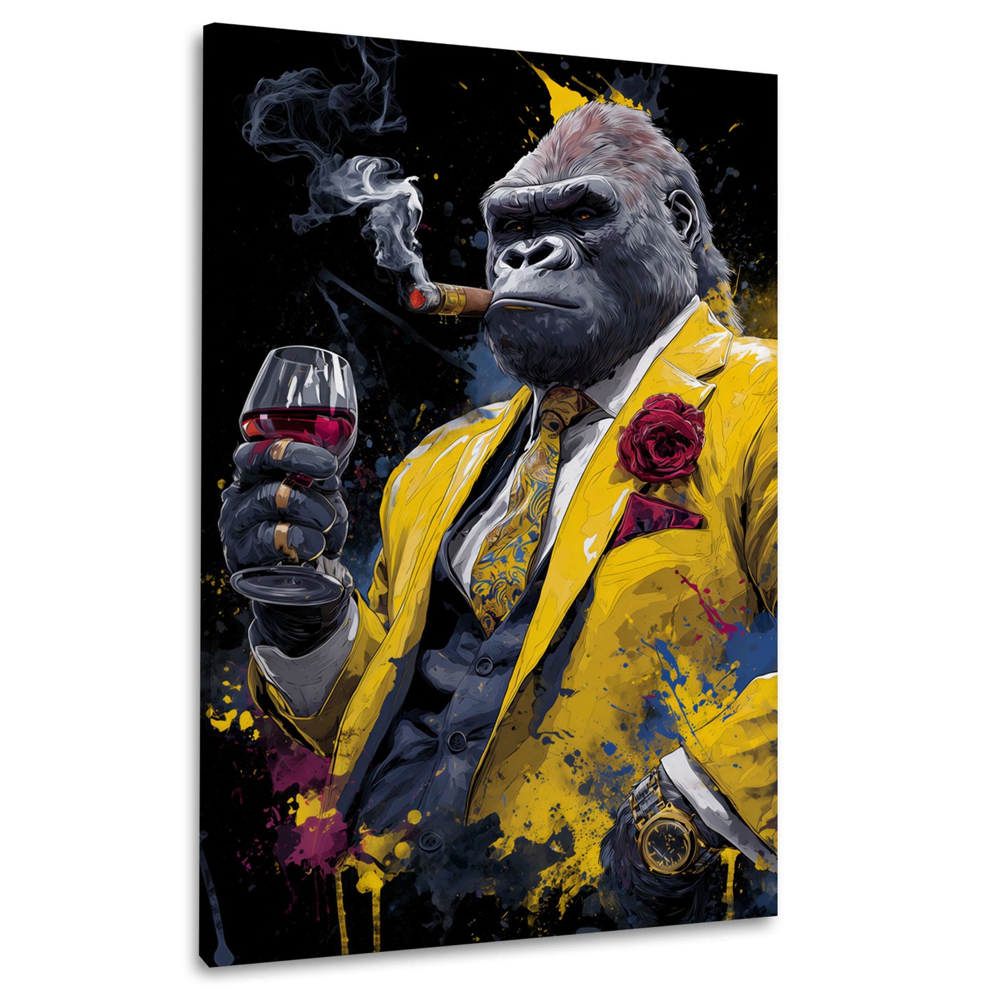 Gorilla im gelben Anzug Graffiti Art Wein Wandbild