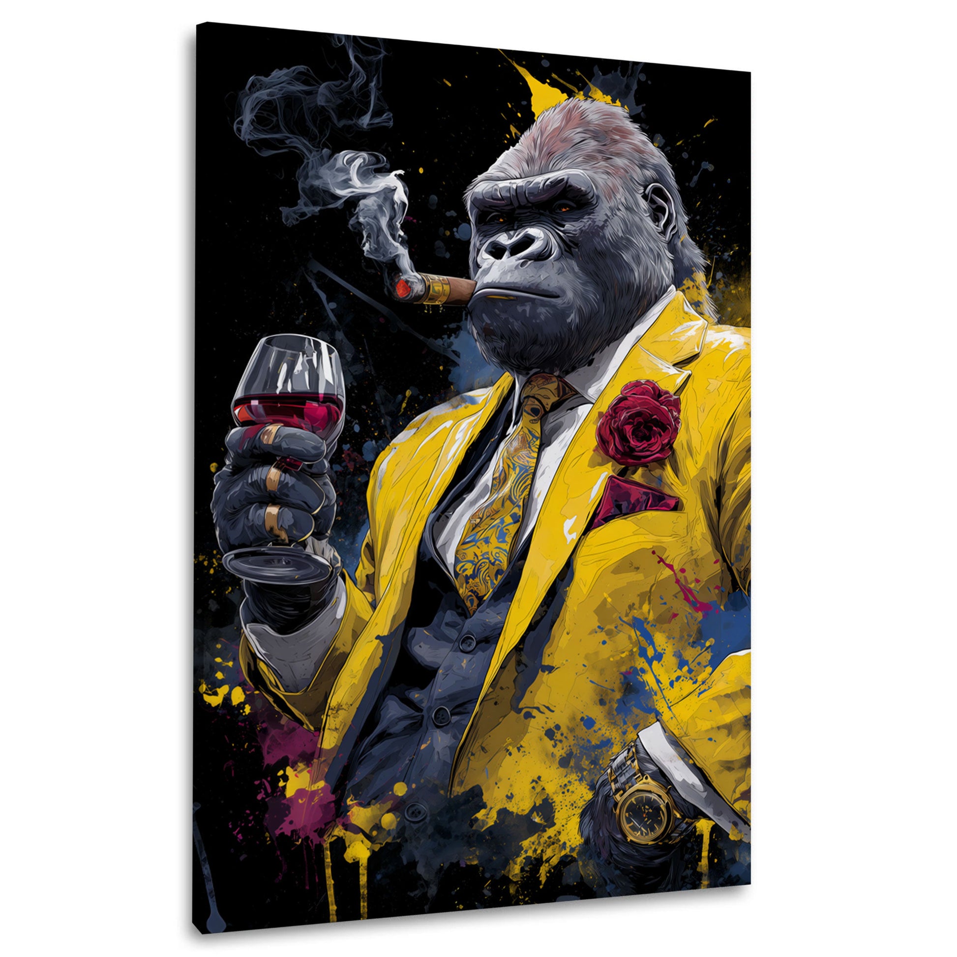 Gorilla im gelben Anzug Graffiti Art Wein Wandbild