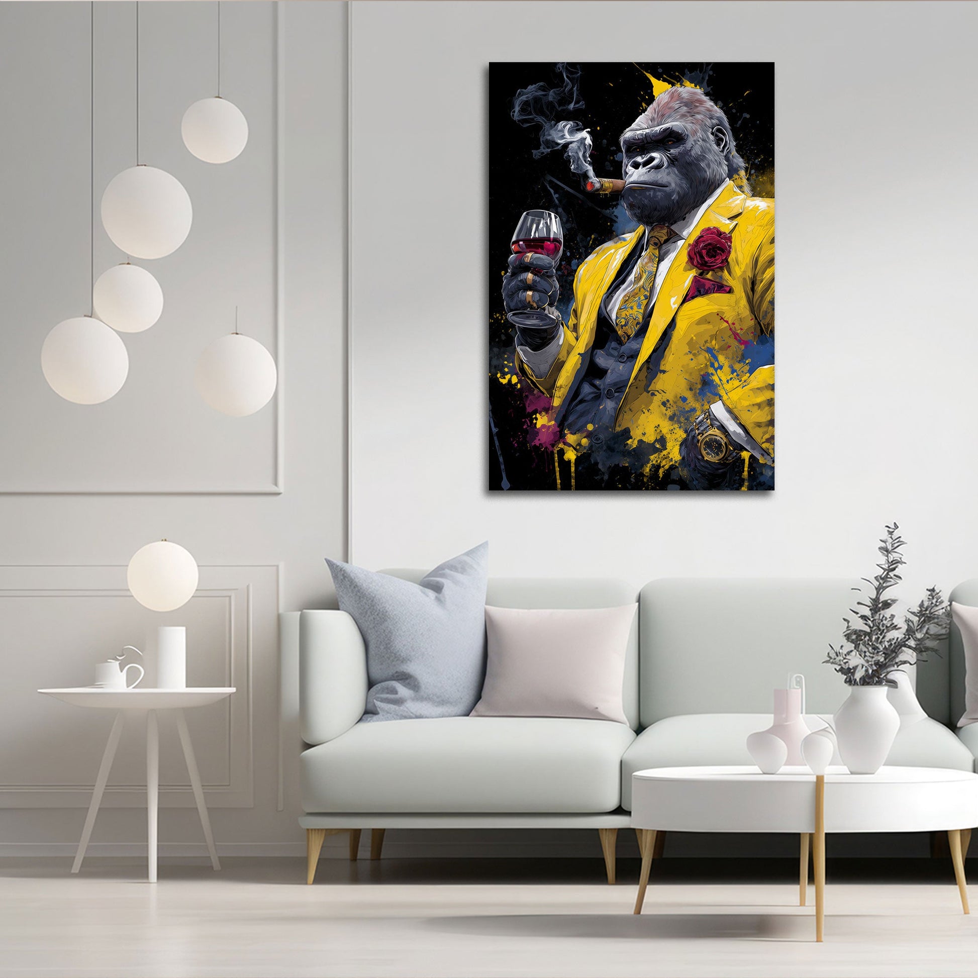 Gorilla im gelben Anzug Graffiti Art Wein Wandbild