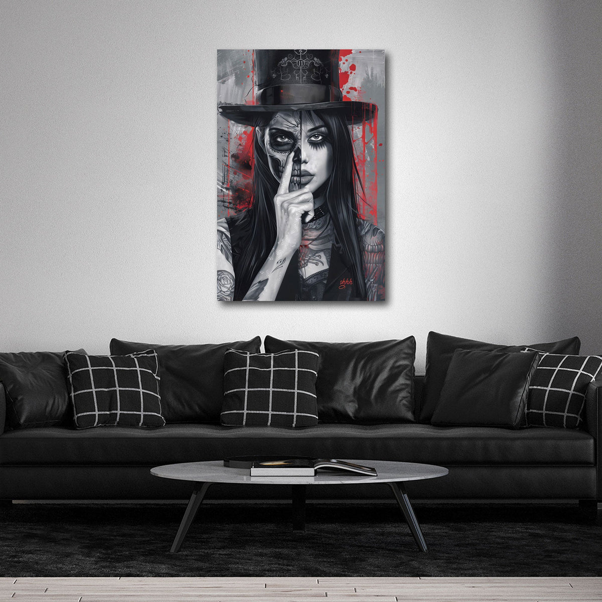 Porträt Wandbild im Hochformat im Wohnraum