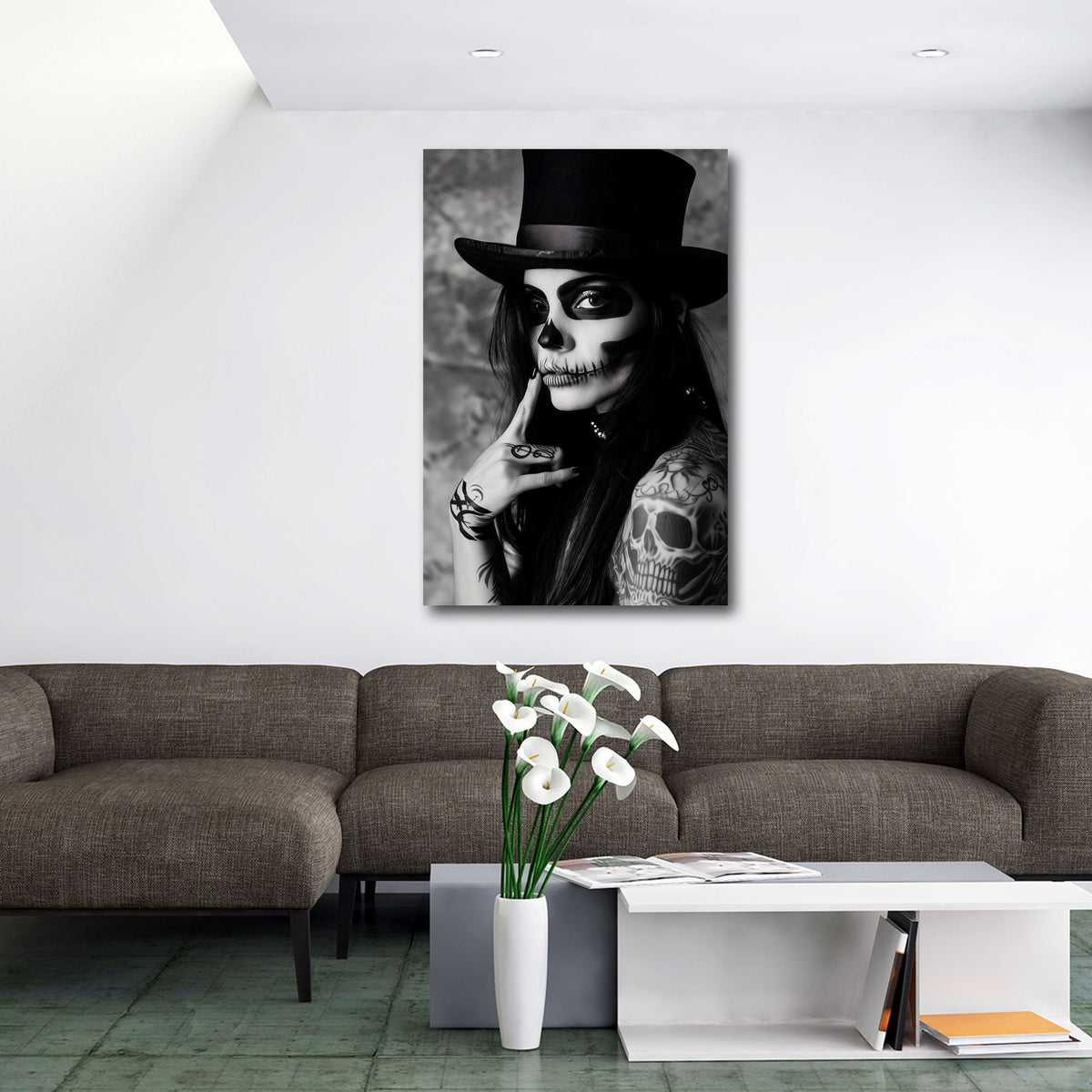 Schwarz Weiß Porträt Wandbild im Hochformat im Wohnraum