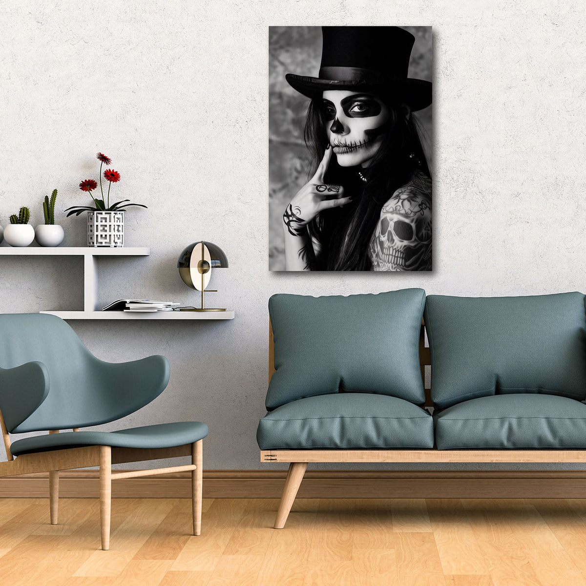 Detailansicht Gothic Porträt mit Make-up und Tätowierungen