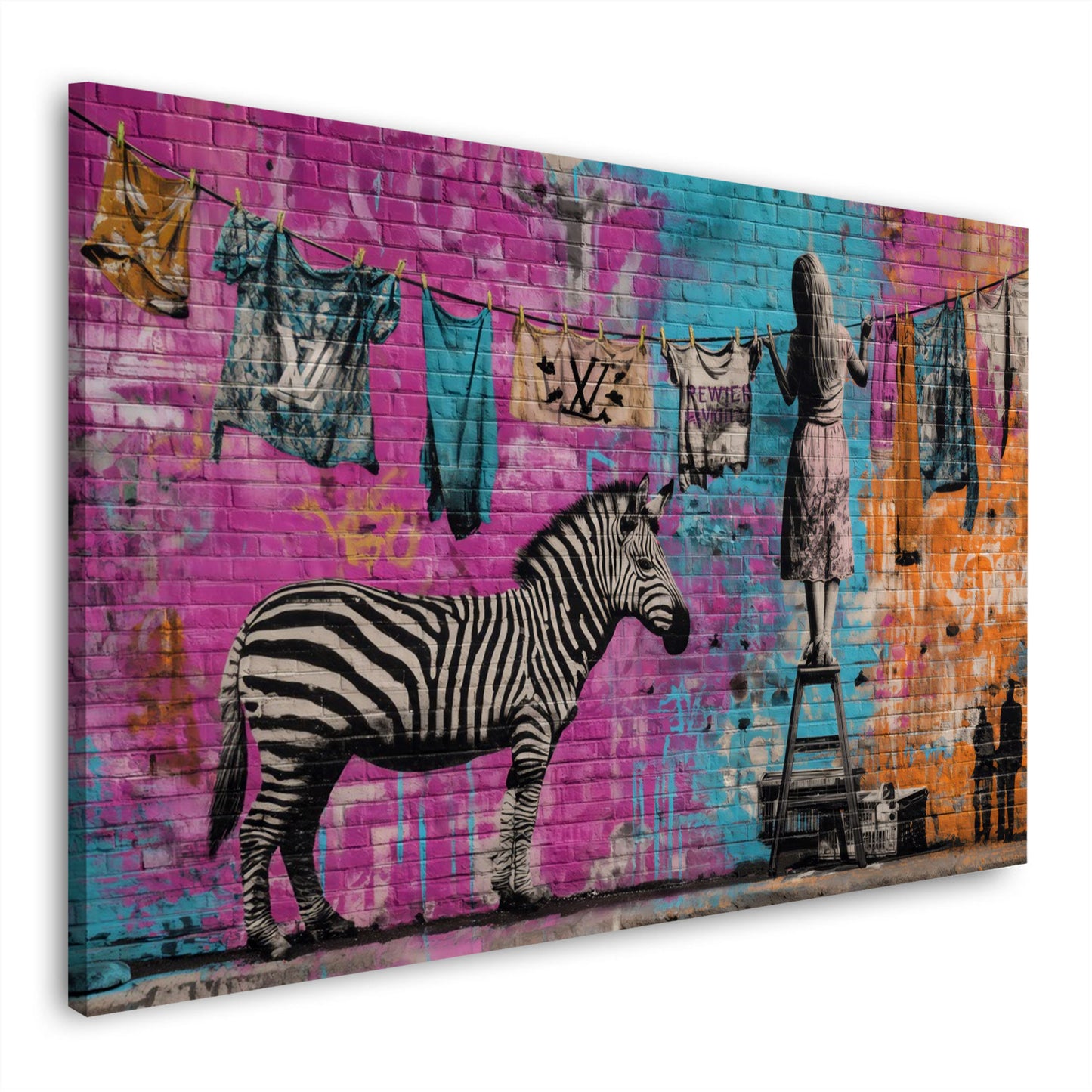 Graffiti Art Wand Mädchen auf Leiter Zebra Kleidung Wandbild