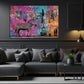 Graffiti Art Wand Mädchen auf Leiter Zebra Kleidung Wandbild