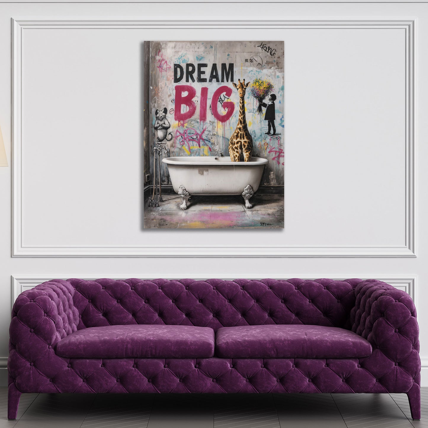 Graffiti Dream Big Badezimmer mit Giraffe Street Art Wandbild