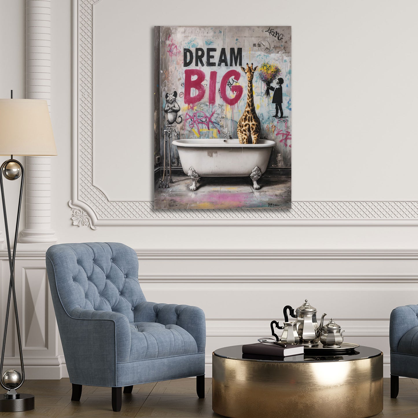 Graffiti Dream Big Badezimmer mit Giraffe Street Art Wandbild