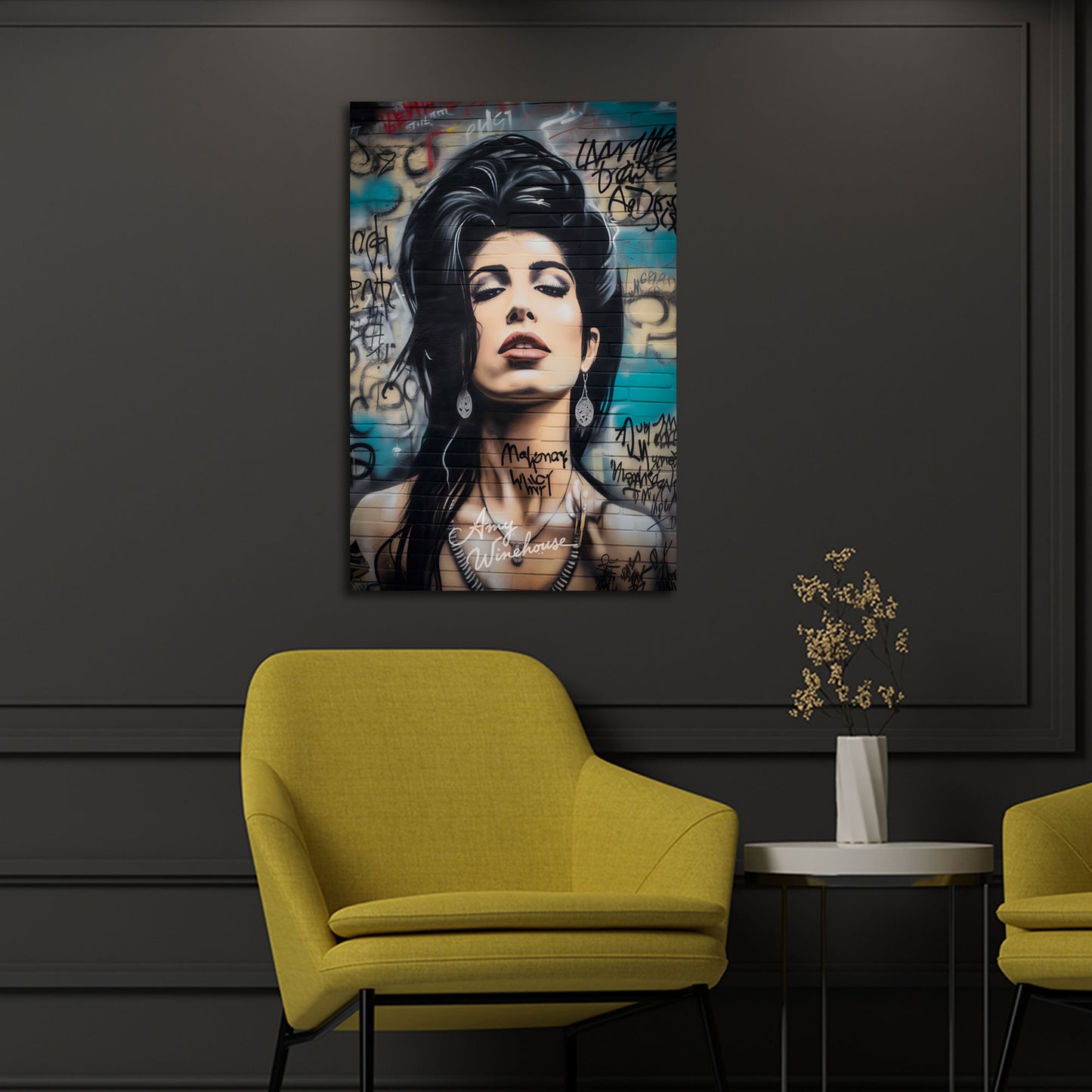 Graffiti Frau Musikerin Ikone Ausdruck Porträt Wandbild