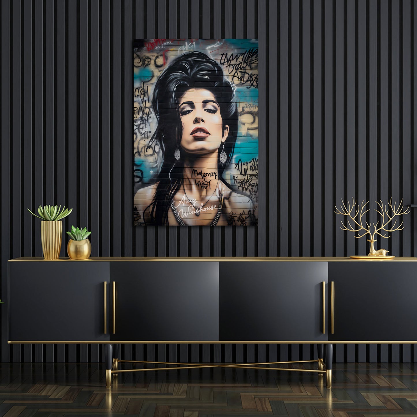 Graffiti Frau Musikerin Ikone Ausdruck Porträt Wandbild