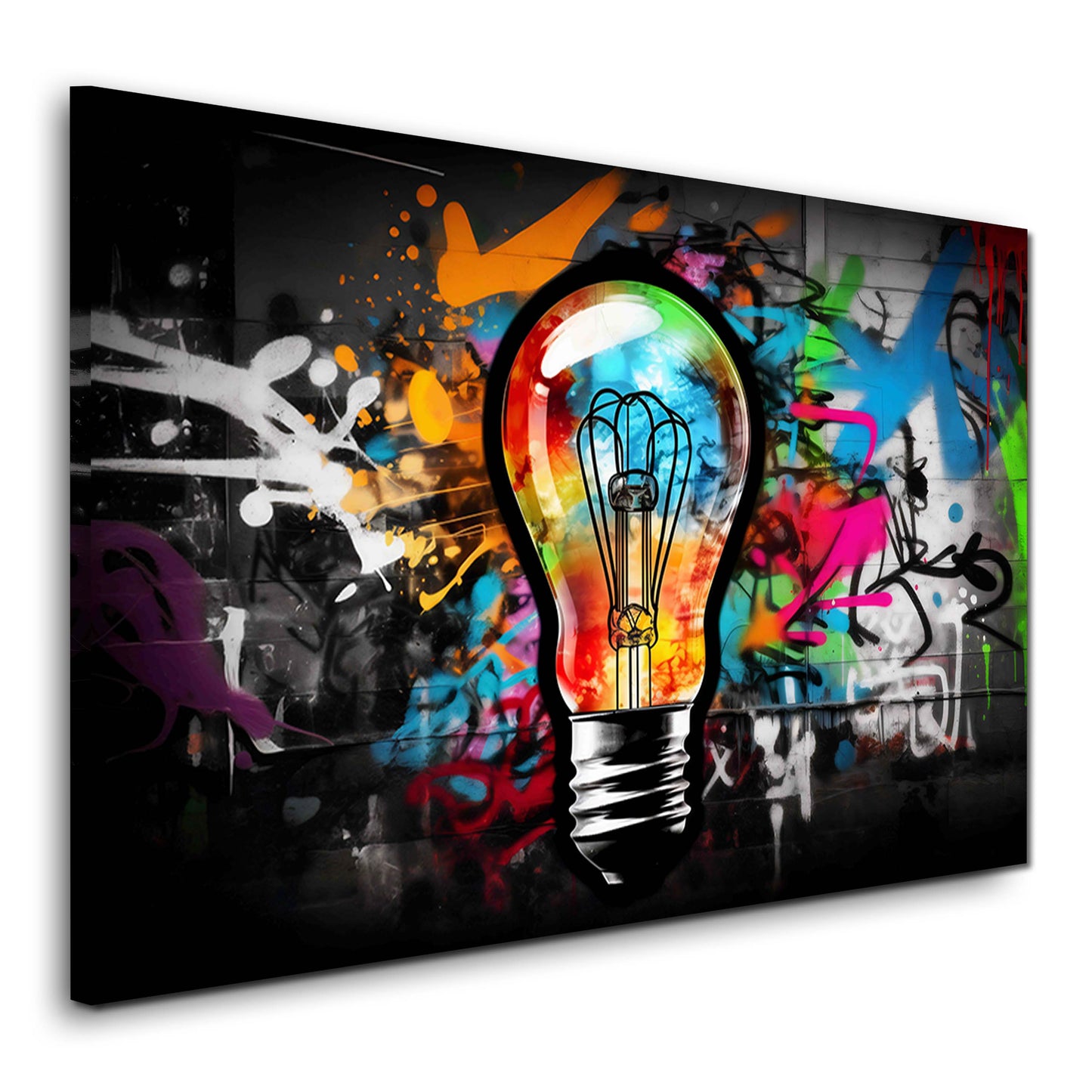 Graffiti Street Art Leuchtbirne in Farbkomposition Wandbild
