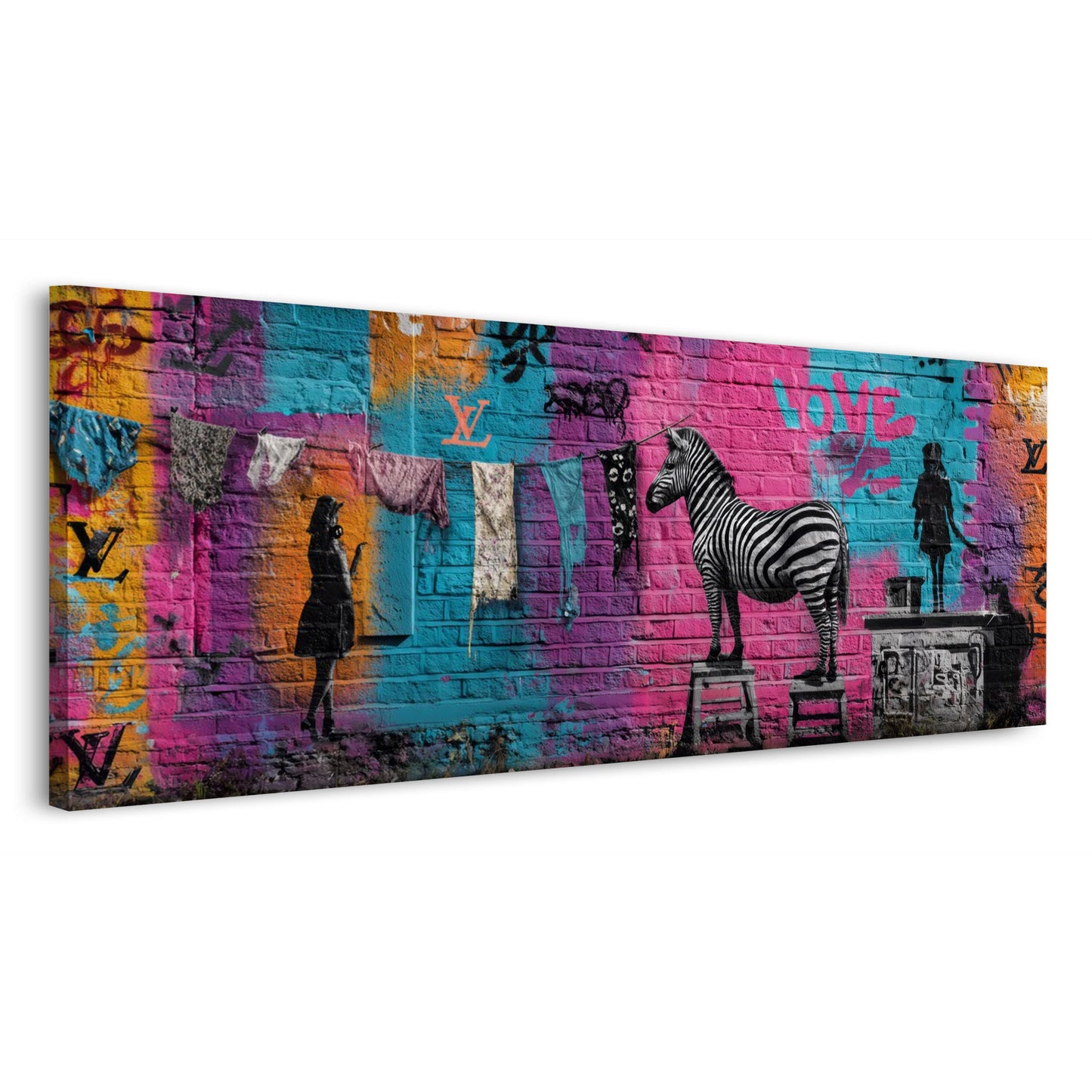 Graffiti Wäscheleine Zebra Love Schrift Wandbild