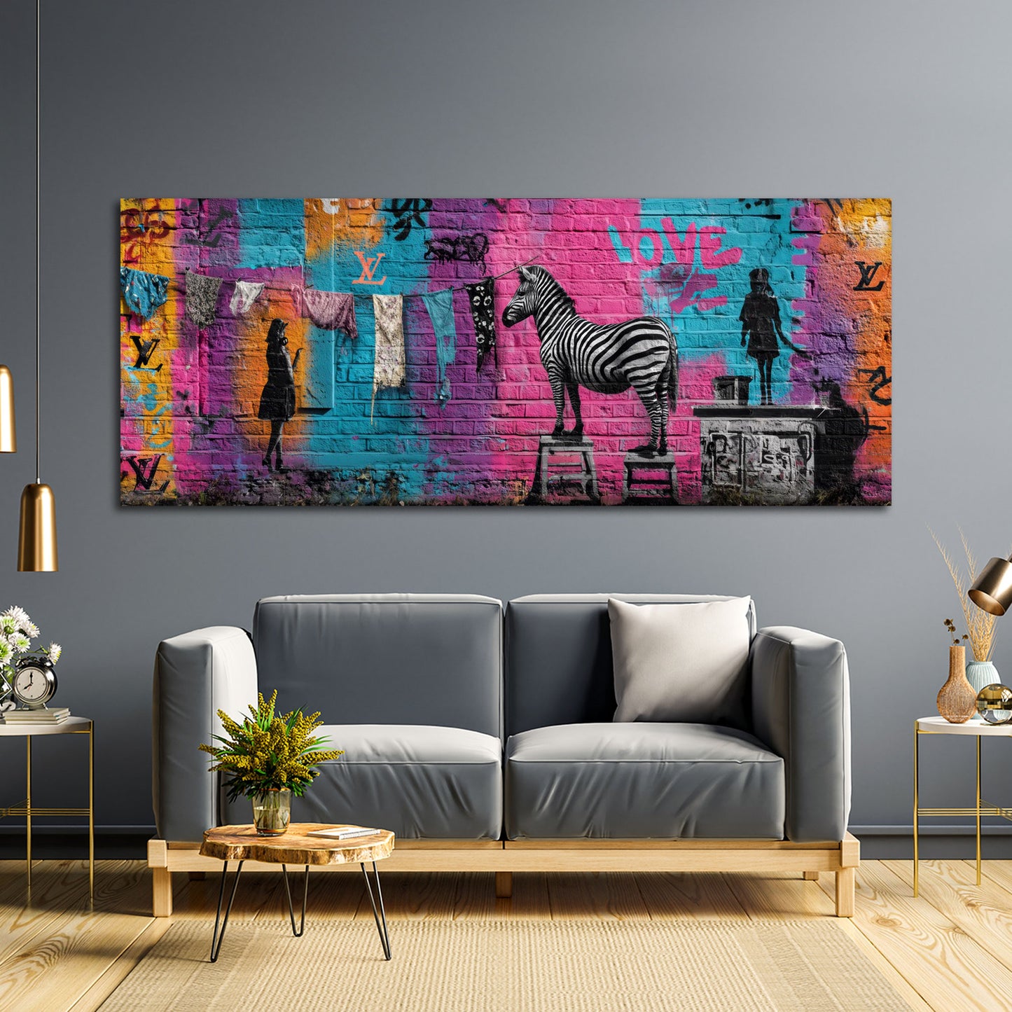 Graffiti Wäscheleine Zebra Love Schrift Wandbild