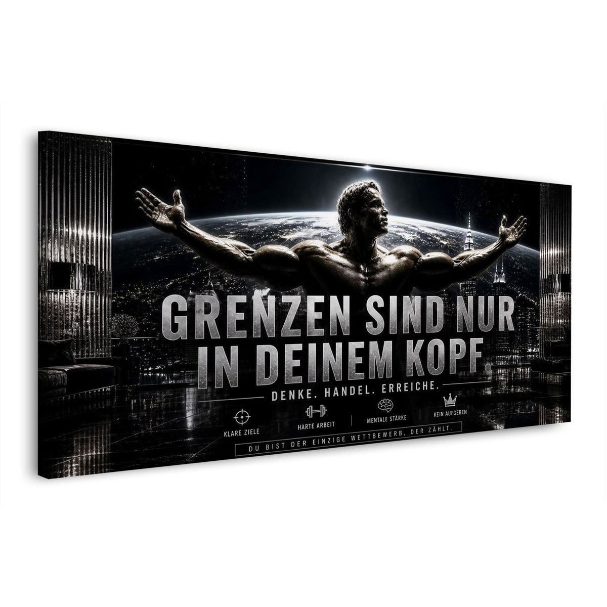 Wandbild Grenzen sind nur in deinem Kopf mit Athlet und Skyline
