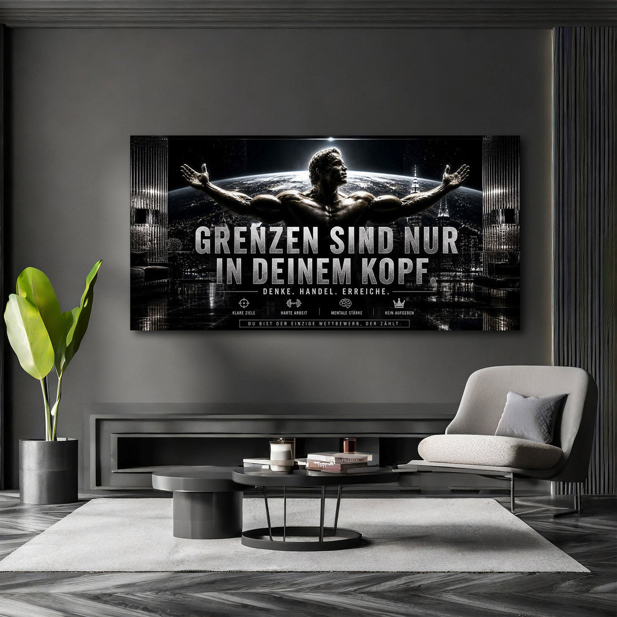 Detailansicht Motivations Wandbild mit Schriftzug und Symbolen