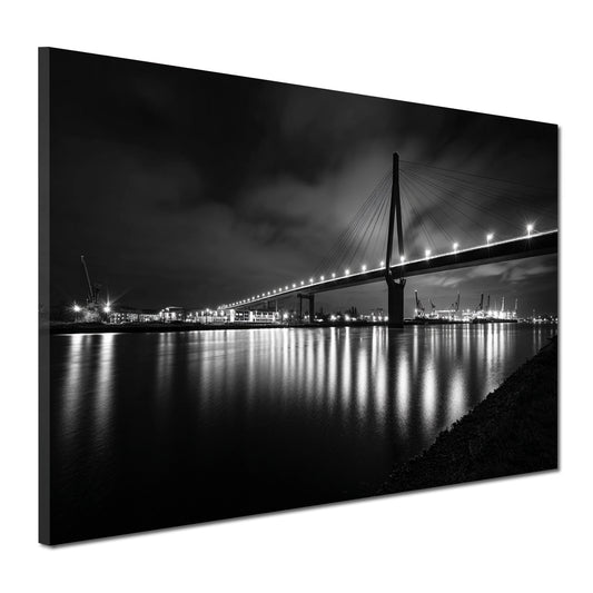 Hafenbrücke Hamburg schwarz weiß Elbe Nachtaufnahme Wandbild
