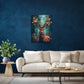 Magisches Hirsch Wandbild mit Blüten über dem Sofa im Wohnzimmer