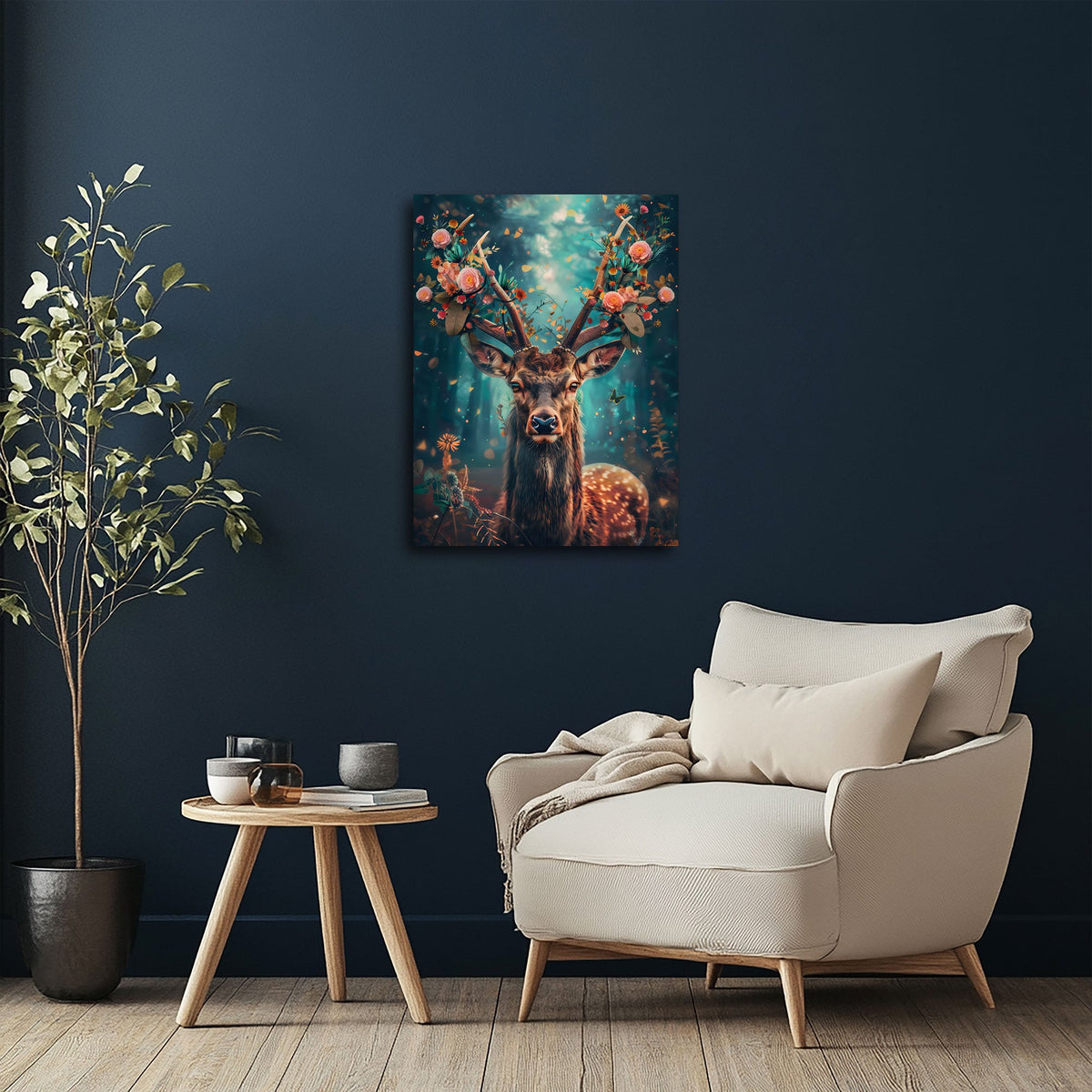 Hirsch im Zauberwald als Wandbild im Schlafzimmer