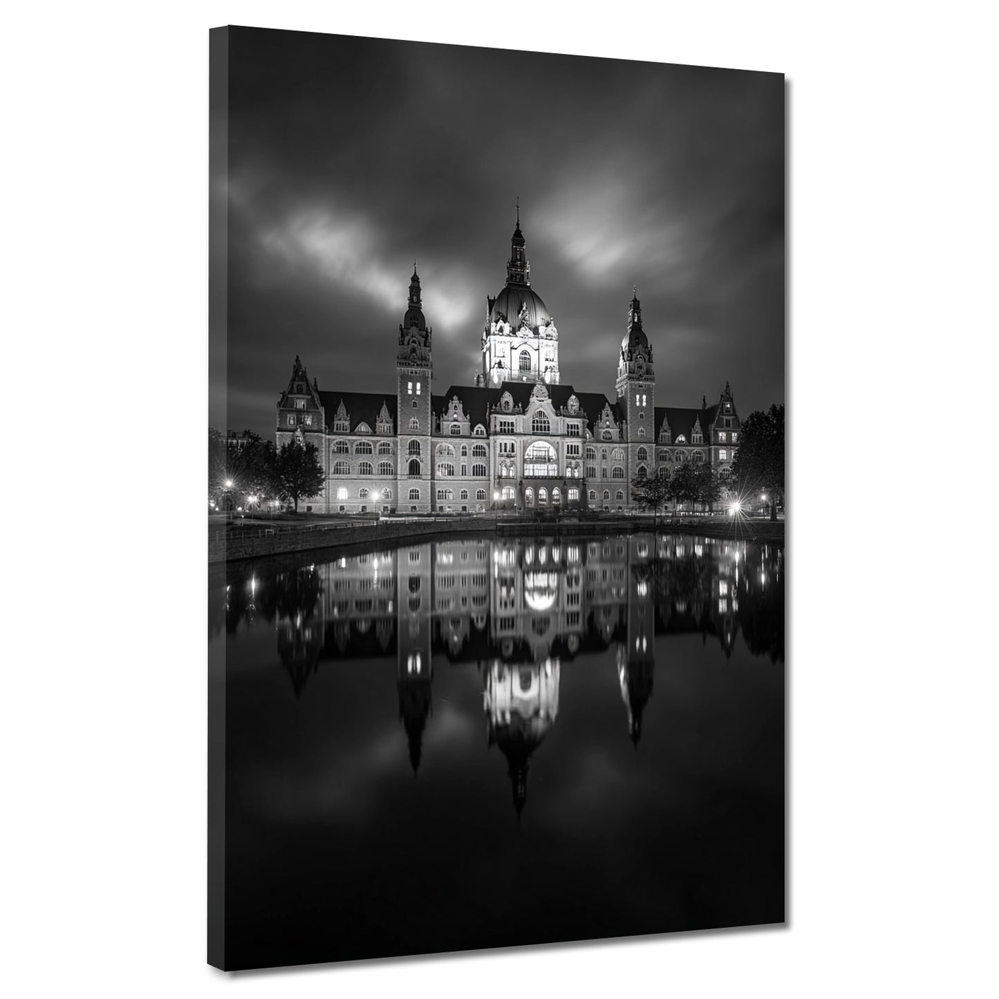 Historisches Rathaus Hannover schwarz weiß Wasserreflexion Wandbild