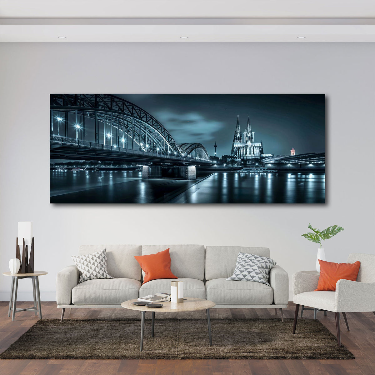 Detailansicht Brücken Wandbild mit Lichtern und Spiegelungen