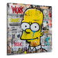 Wandbild gelbe Comicfigur mit Work Smart Schriftzug vor Zeitungscollage