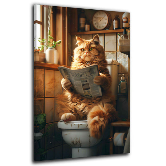 Humorvoll dicker Kater mit Zeitung Wandbild